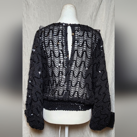 VINTAGE RARE St Martin Sequin Beaded Bell Sleeve Pullover The 70s Disco Era Top - Picture 3 of 14